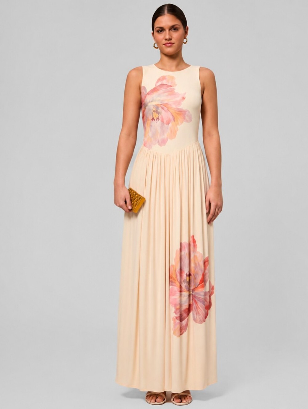 RACHEL Rachel Roy Genevieve Cream Maxi Dress with Pink Floral Prints Size 2/6